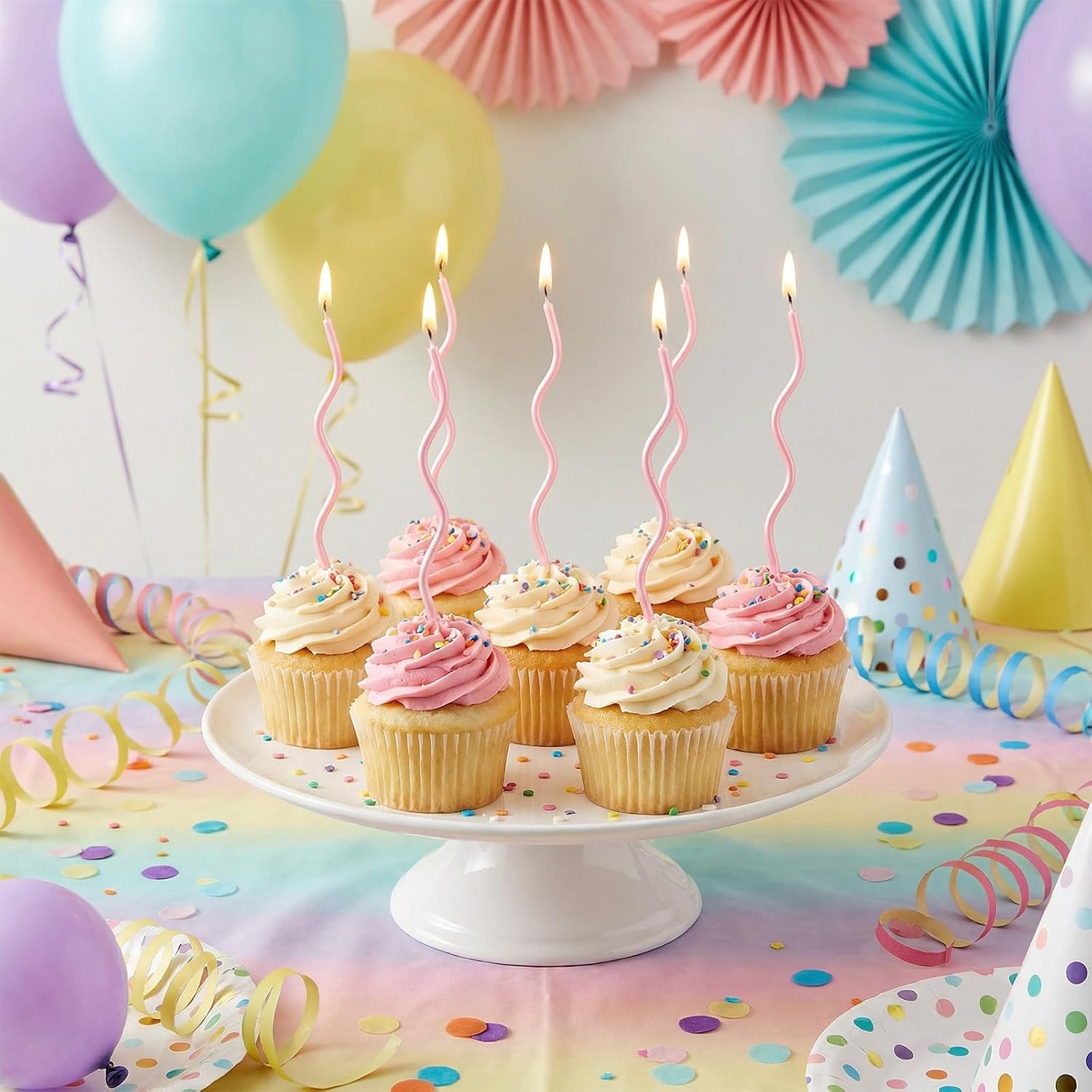 24 Pcs Pink Spiral Long Thin Birthday Candles, Twisted Curved Candle Cake Topper, Birthday Parties, Wedding Decoration