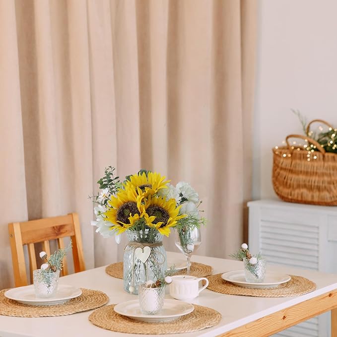 Artificial Sunflower Bouquets in Vase with a Flower Arrangement Holder - Centerpieces for Dining Room & Coffee Table Decor