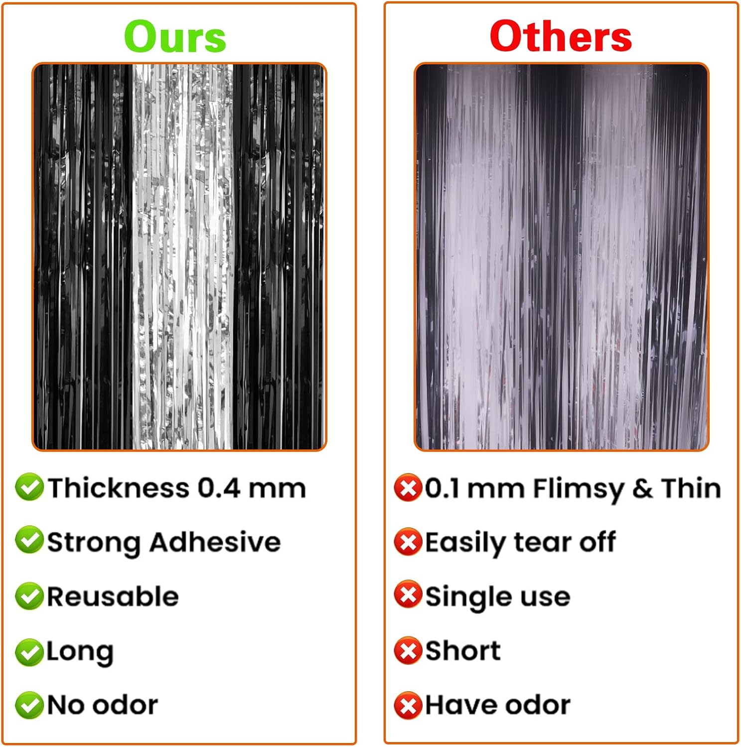 PIGETALE, 2 Pack 3.2 x 8.2 ft Black and Silver Foil Fringe Curtains Party Decorations, Sparkle Tinsel Curtain Photo Backdrop for Birthday Wedding Graduation Stream