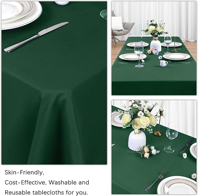 8 Pack Dark Green Tablecloth 60 x 102 Inch Rectangular Tablecloths for 6 Foot Rectangle Tables, Wrinkle Resistant Hunter Green Table Cloth Washable Polyester Fabric for Buffet Wedding Party Banquet
