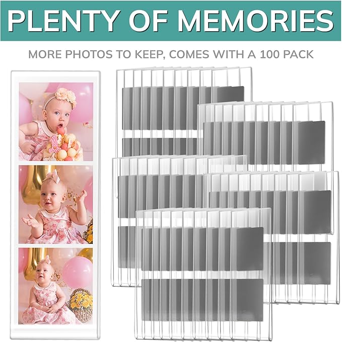 pbf PHOTO BOOTH FRAMES 2x6 Magnetic Picture Frames for Refrigerator | 2 x 6 Clear Magnetic Acrylic Frames for Photo Strips | Magnetic Photo Holders for Fridge, Locker, Sign Holder (100-Pack)