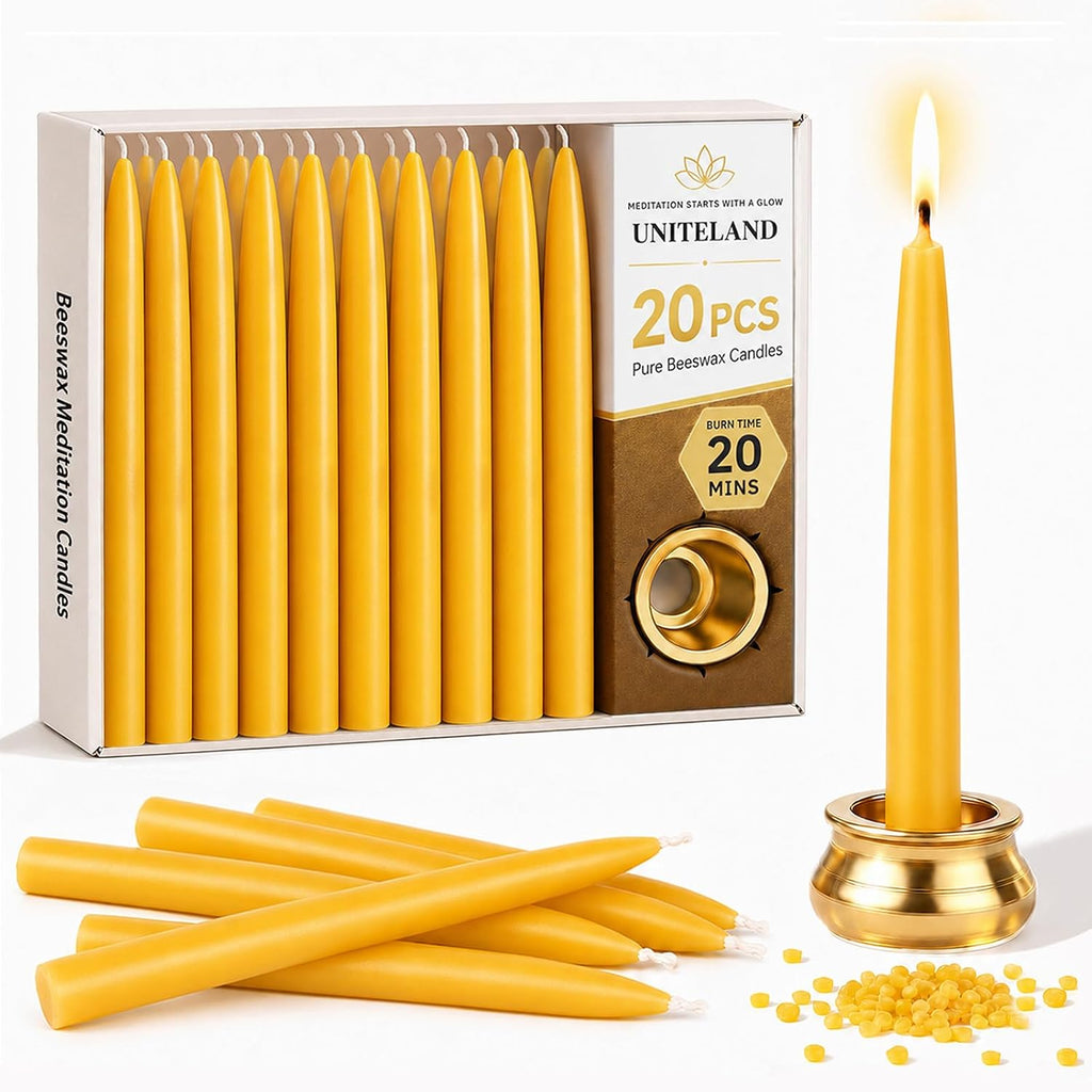 20 Pack Beeswax Meditation Candles, 3.15 Inch 20 Minute Candles with Holder | Dripless Beeswax Candles,Non Toxic Clean Burn Natural Unscented Small Chime Spell Prayer Candles for Birthday Shabbat Ritual