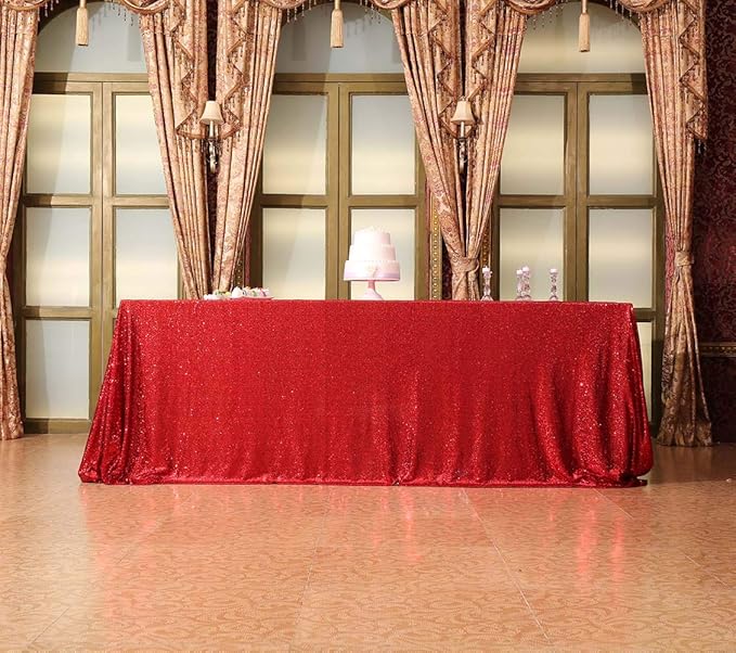 SquarePie Sequin Tablecloth 90 x 132 Inch Red Sparkly Table Linen for Christmas Wedding Party