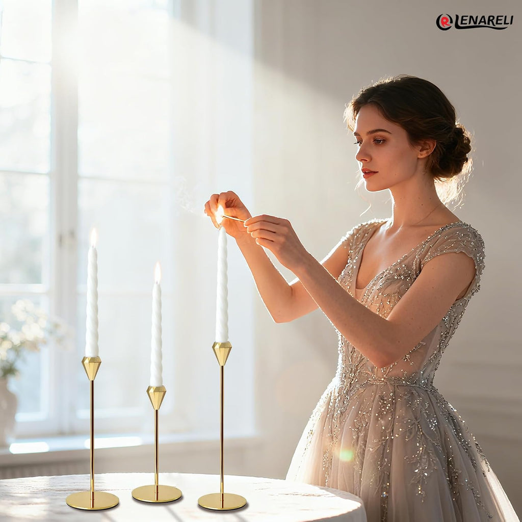 2 Sets 6 Pcs(Including Taper Candles) Rose Gold Metal Taper Candle Holders Candlestick Holders, Vintage Modern Decorative Centerpiece Candlestick
