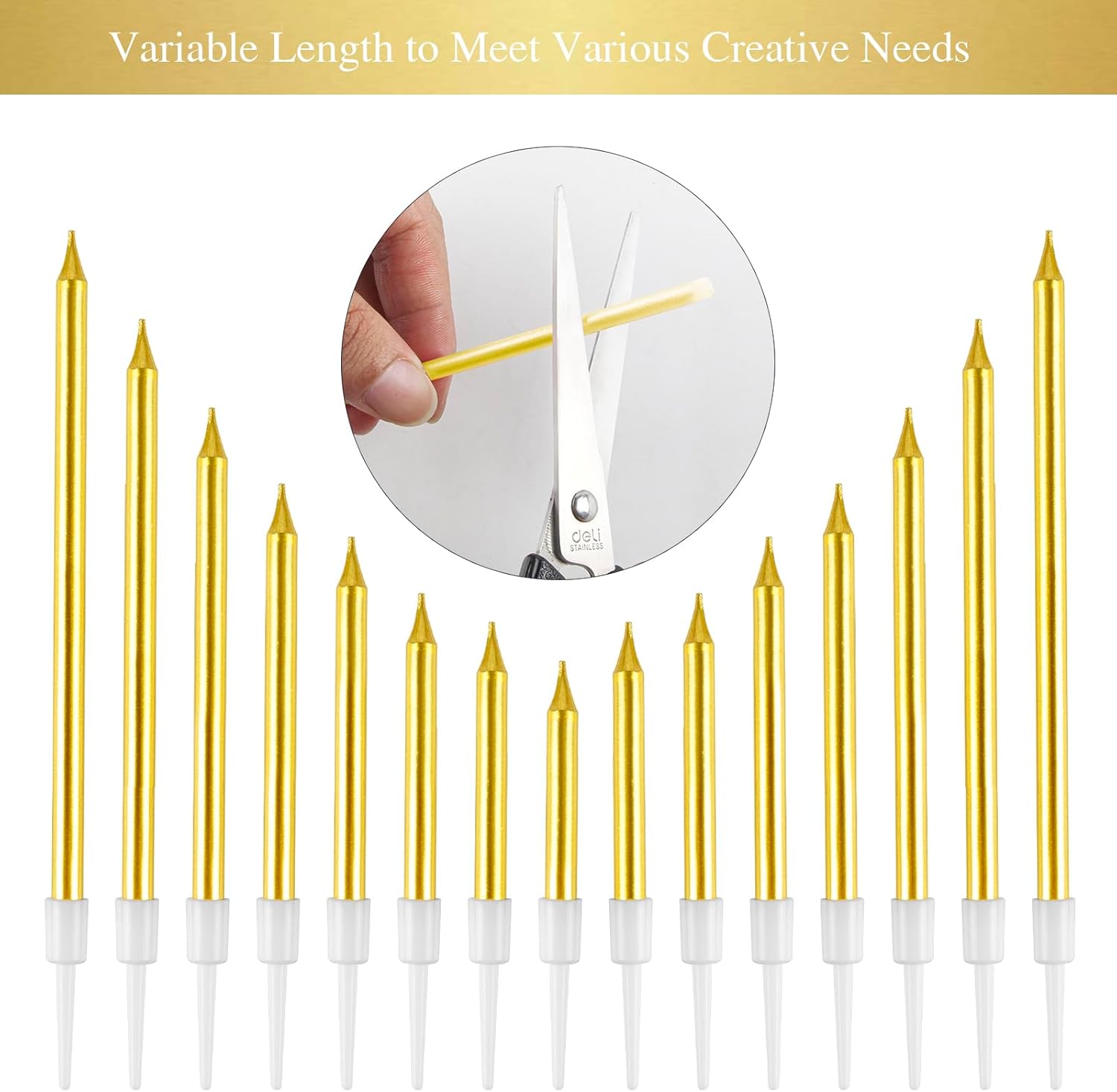 BEAN LIEVE 30-Count Gold Long Thin Metallic Birthday Candles, Cake Candles, Birthday Parties, Wedding Decorations, Party Candles, Cake Decorations