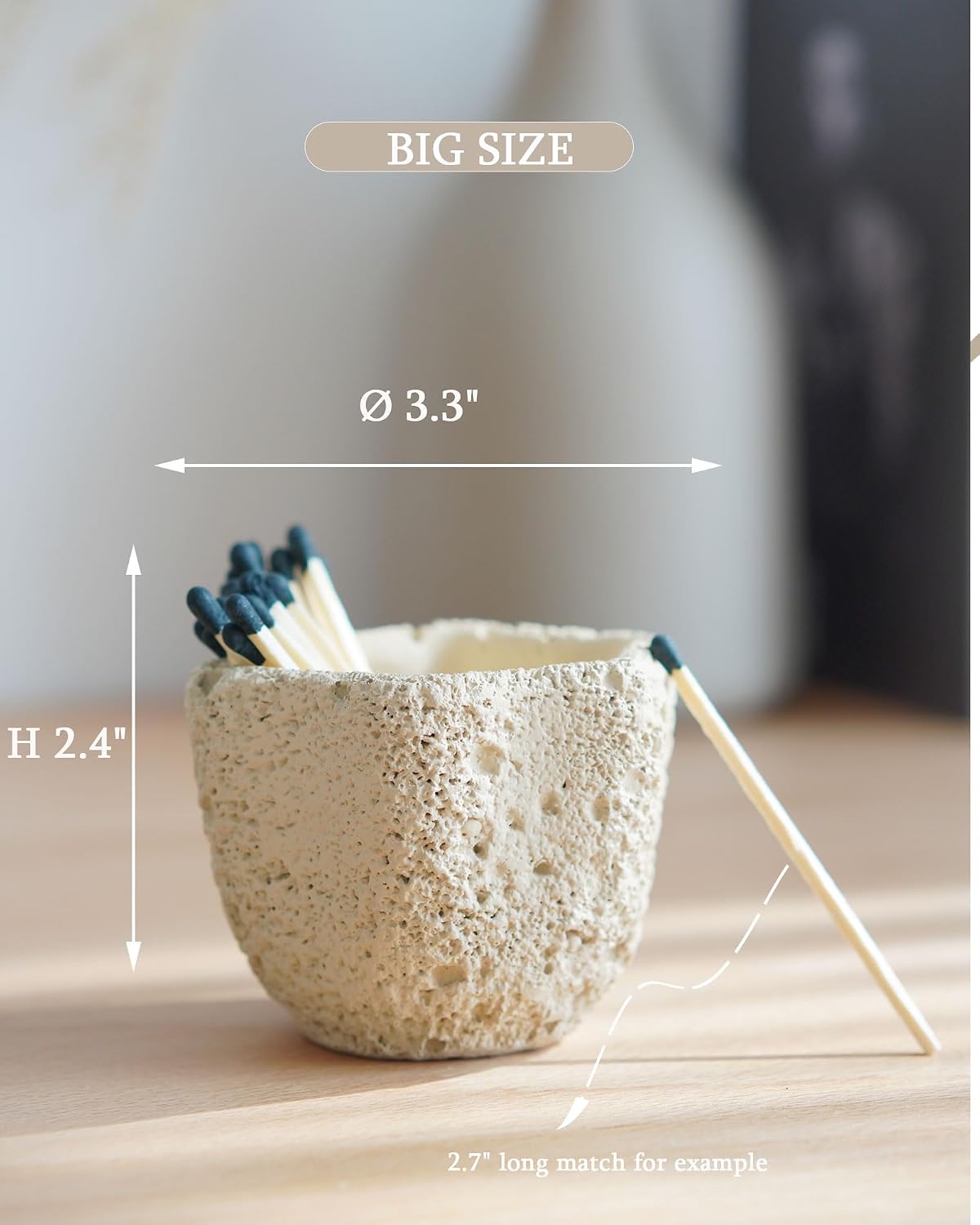Concrete Matches Holder with Striker-Beautiful Petal Shape Match in Jar-for Cute/Fancy/Long Candle Match,Refresh Any Modern Home Decor with Premium floral Jar-No Matches (milky beige)