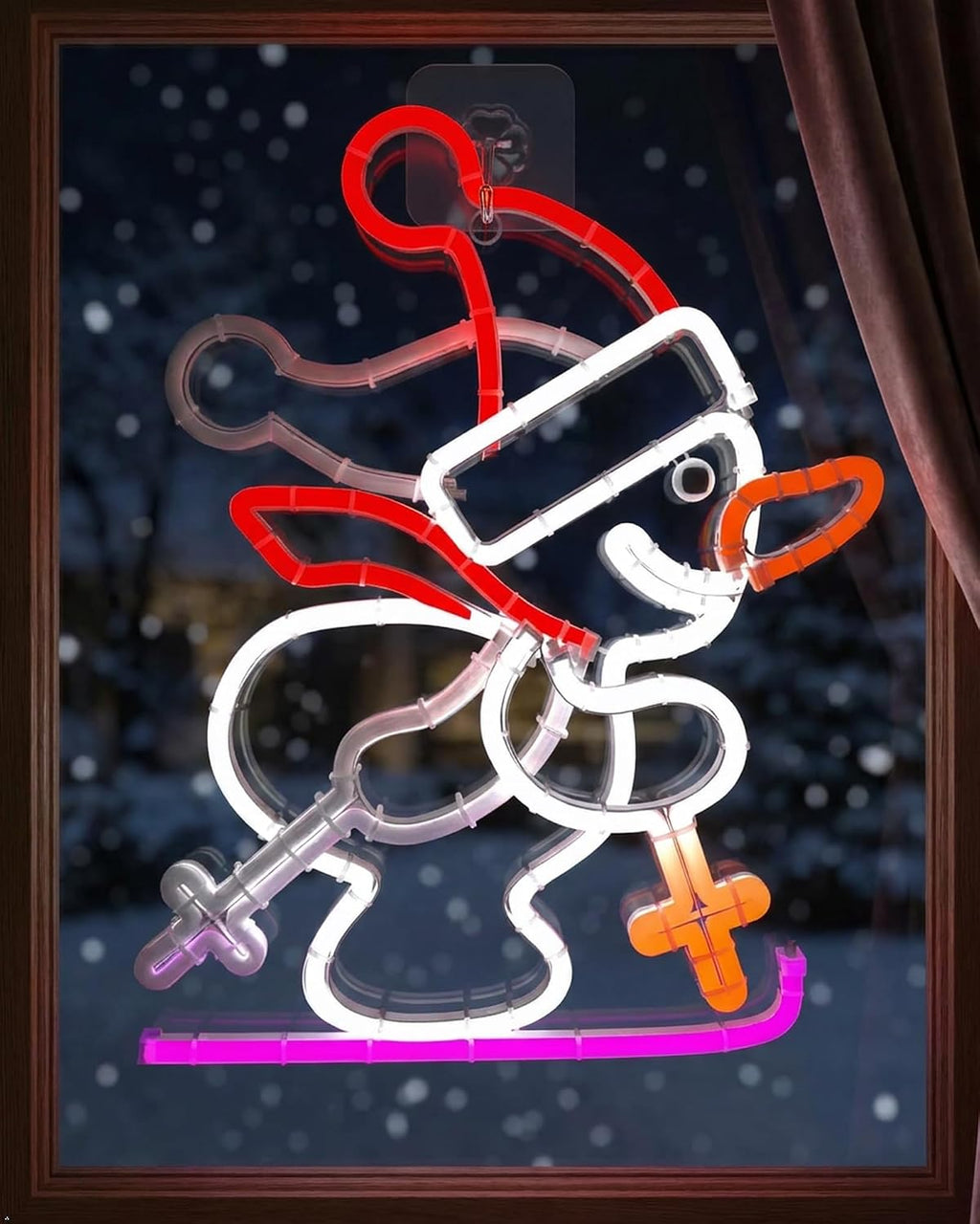 christmas snowman neon sign, skiing snowman led neon, main product view