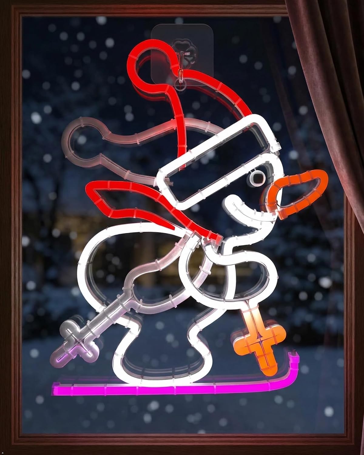 christmas snowman neon sign, skiing snowman led neon, main product view