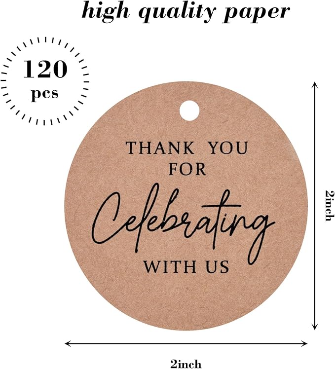 SallyFashion 120PCS Thank You Tags, 2inch Brown Round Gift Tags with String, Perfect for Gift Wrapping, Wedding Parties, Baby Shower