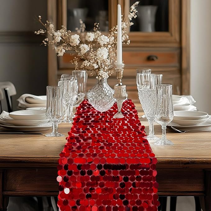 VHH Sequin Table Runner 12 x 108 inches Red Table Runner, Glitter Runner for Party Wedding Birthday, Party Spring Easter Rustic, Birthday Supplies Decorations (1 Pack).