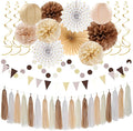 Boho Baby-Shower White-Brown Champagne Fall Party-Decorations - 33pcs Banner,Streamers Tassel Garland,Tissue Pom Poms Honeycomb,Paper Lantern Fan,Autumn,Bridal,Christmas,Birthday,Wedding Decor Hugtmr