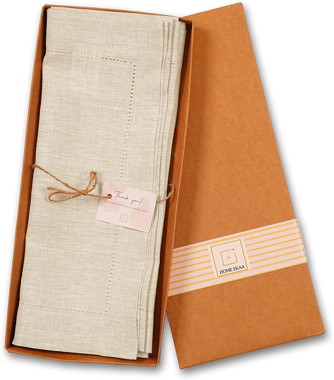 Linen Table Runner 36 Inches - 100% Pure Linen Light Natural Runner for Thanksgiving, Christmas - Lino Hemstitch Cloth Fabric Runner 14 x 36 Inch