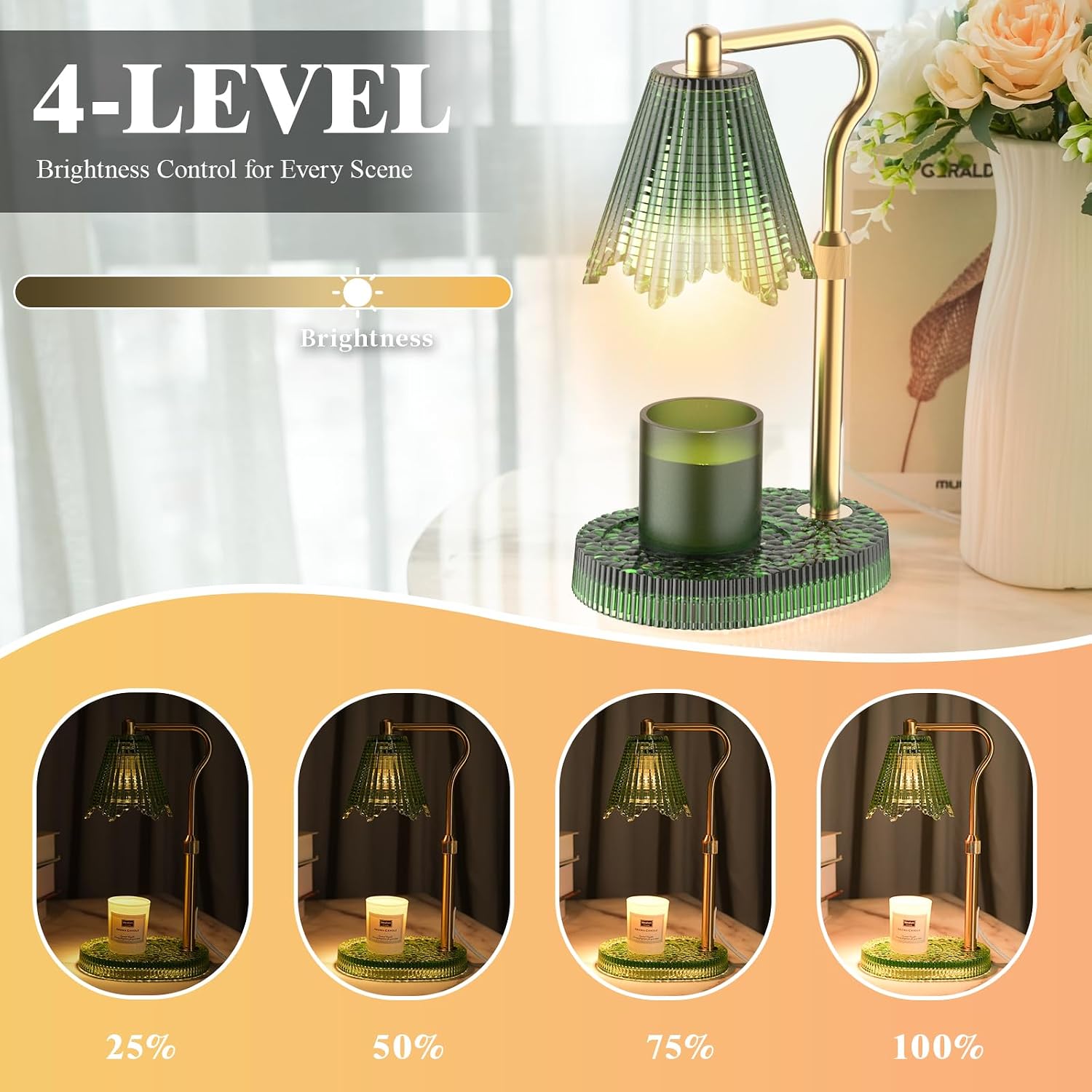 Candle Warmer Lamp with Timer & Dimmable 4-Level Brightness - Adjustable Height,for New Home Bedroom, Gifts for Women (Green)