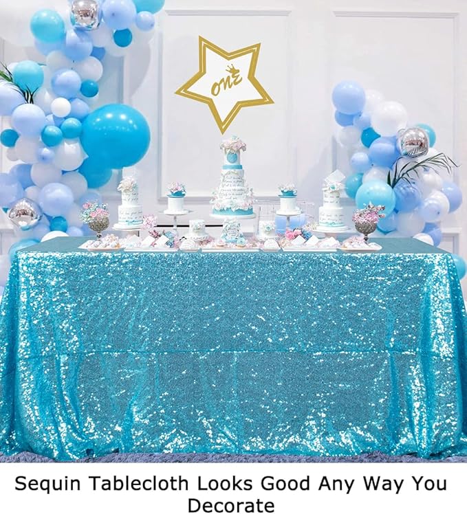 ShinyBeauty Sequin Tablecloth 72x72-Inch Turquoise Square Sequin Table Cover Aqua Glitter Table Cloth for Parties Sparkly Table Linens for Weddings Bridal Shower Birthday Party Event Table Decor
