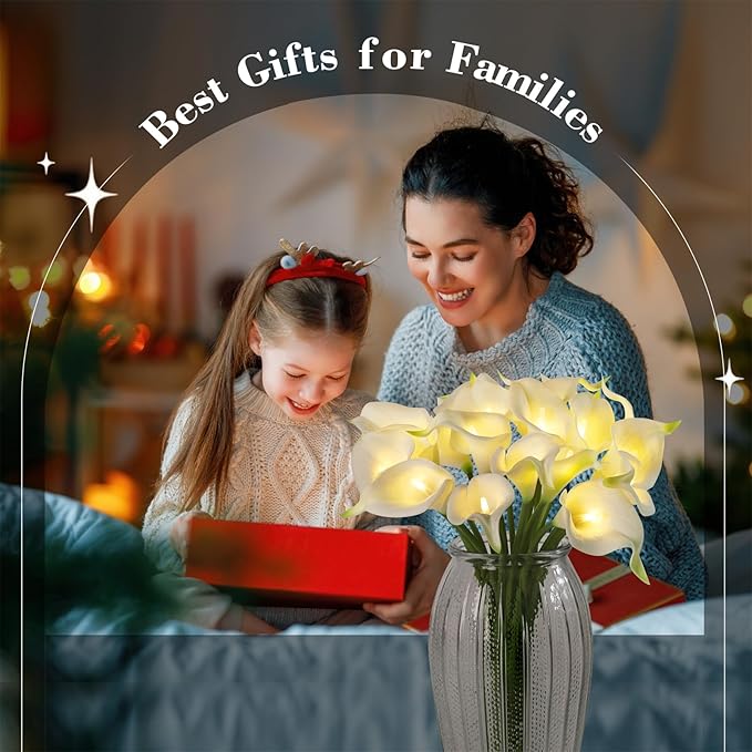 20pcs Artificial Calla Lily Bouquet Lamp Faux Floarl Night Light Real Touch Flower Night Lamp LED Calla Lily Lighted Artificial Flower for Mother's Day Gifts Home Kitchen Decor(White)