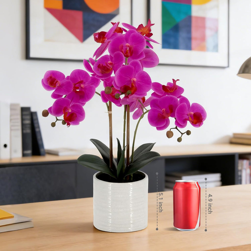 faux orchid plant 23" tall, realistic touch leaves, package contents