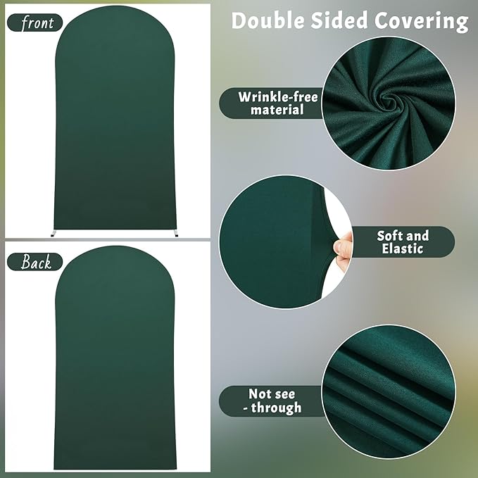 7.2FT Hunter Green Arch Cover - Polyester Fitted Wedding Arch Stand Covers Round Top Chiara Arch Backdrop Cover for Birthday Party Banquet Photo Background Decoration