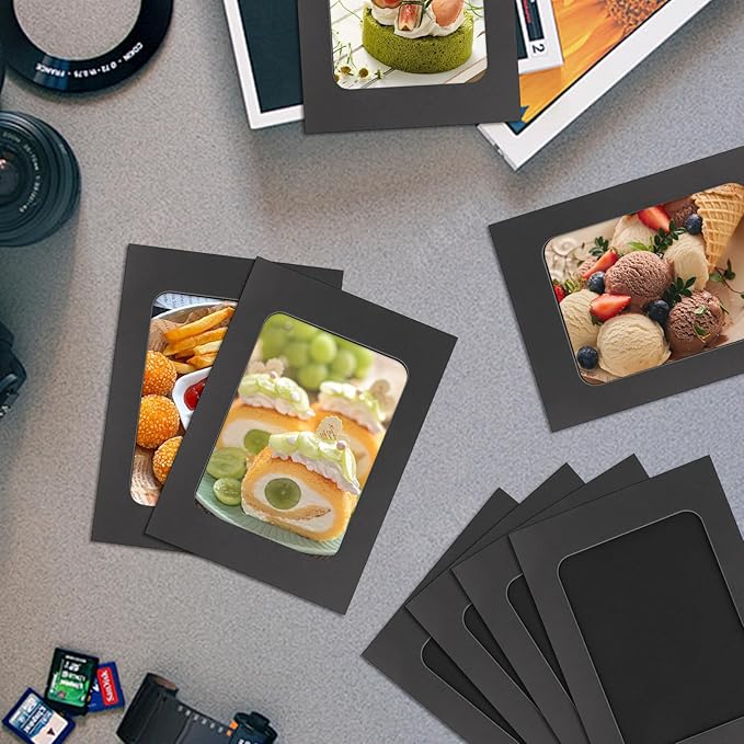 100 Pack Paper Picture Frames, 4x6 Inch Photo Strip Frame Hanging Photo Display Banner, Black Photo Holder with Wooden Clips and String for Wall Decor and Party Supplies