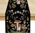 Mushroom Kitchen Table Runner, Boho Vintage Wild Flower Gothic Witchy Moonlit Forest Plant Table Runner for Bedroom Living Room Kitchen Dinner Table, 13x60 Inch