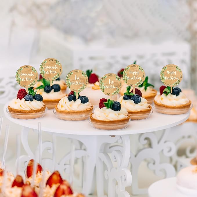Custom Cupcake Toppers Cake Decorations in Wood for Wedding Engagement Baby Shower Birthday Party etc. (Design B / 12 PCS)