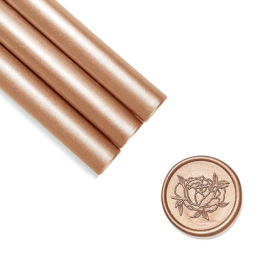 UNIQOOO Metallic Rose Gold Glue Gun Sealing Wax Sticks for Wax Seal Stamp - Great for Wedding Invitations, Cards Envelopes, Snail Mails, Wine Packages, Christmas Gift Ideas, Pack of 8