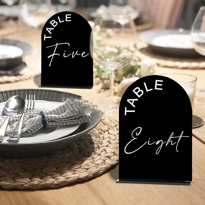 Black Arch Wedding Table Numbers 1-15 with Stands, 5x7 Inch Acrylic Arch Sign with Holder for Wedding Reception Table Centerpiece Decoration
