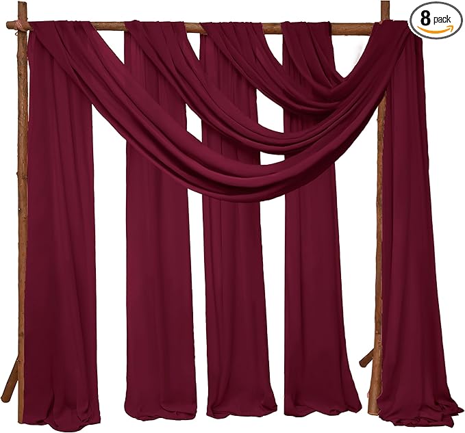 8 Panels Wedding Arch Draping Fabric 28" x20Ft Wedding Arch Drapes Chiffon Fabric Drape Sheer Backdrop Curtain for Weddings Party Swag Ceremony Birthday Arbor Drapery Reception Ceiling Décor(Burgundy)