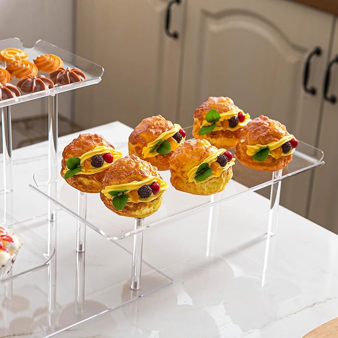 Acrylic Dessert Table Display Set, Clear Cupcake Stand, 3 Tiered Serving Trays and Platters, Buffet Riser and Stand Appetizer Sandwiches Cookie Display Stand Finger Food Display Trays for Party Bases Para Postres