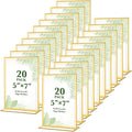 20 Pack Gold Acrylic Sign Holders 5x7 Inch, Double Sided Vertical Stand Clear Picture Frames, Table Menu Display Holders for Wedding Table Numbers, Restaurant Signs, Event and Office Photos