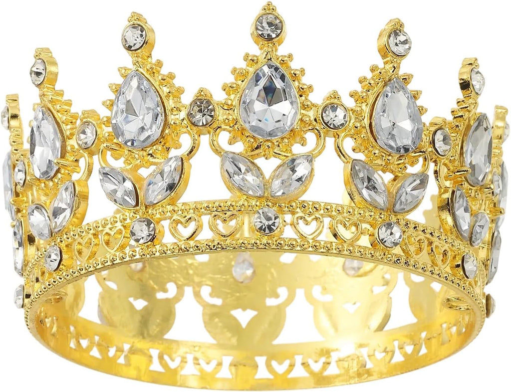 uxcell Mini Crown Cake Toppers, Alloy Queen Princess Little Crown Tiara Cupcake Heart Shaped with Crystal for Birthday Cake Decor Wedding Party, White Gold/White