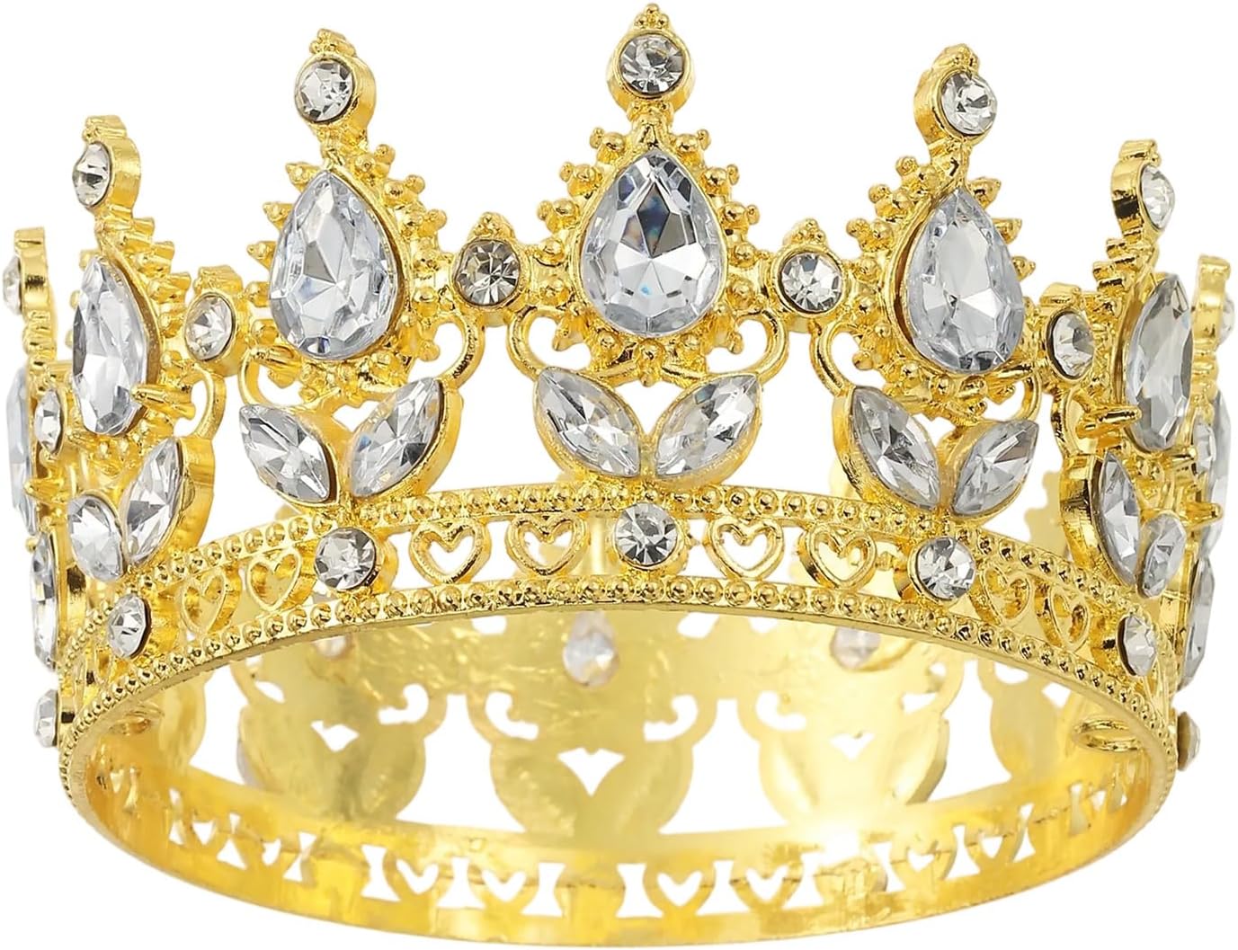 uxcell Mini Crown Cake Toppers, Alloy Queen Princess Little Crown Tiara Cupcake Heart Shaped with Crystal for Birthday Cake Decor Wedding Party, White Gold/White
