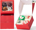 50-Count 4x4x2 Food-Safe Classic Red Bakery Boxes - Multi-Use Pastry & Treat Packaging for Cookies, Truffles & Wedding Favors (Stackable Gift Boxes for Cakes, Pies & Cinnamon Rolls)