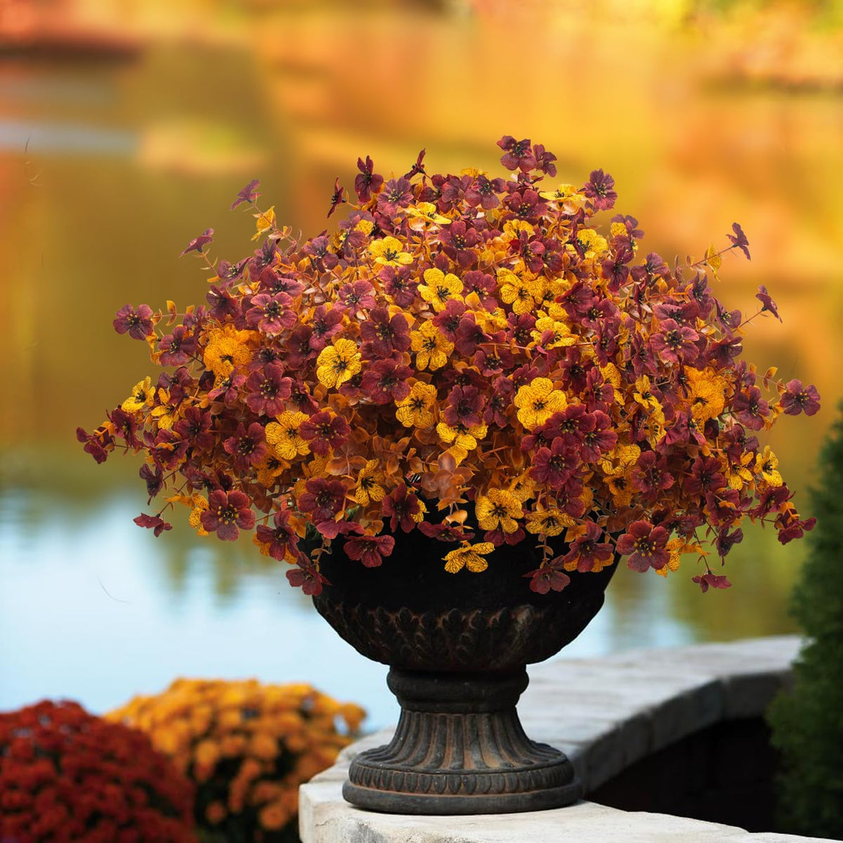 grunyia 16 bundles artificial fall mums with eucalyptus shown in use