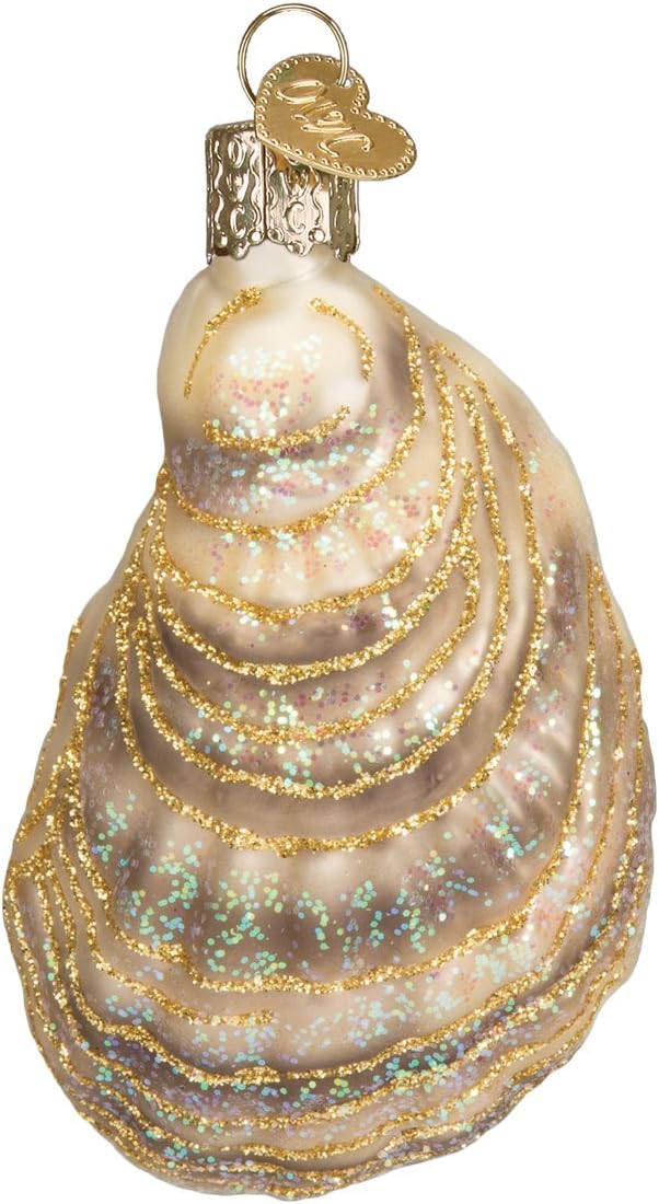 Old World Christmas Oyster with Pearl Glass Blown Ornament for Christmas Tree, Handcrafted Holiday Decoration, Seashell Collection