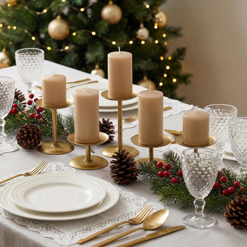 Homemory Christmas Metal Fall Candle Holders Stands for Pillar Candles Set of 5, Candleholder Sets for Table Centerpiece Fireplace (5, Gold)