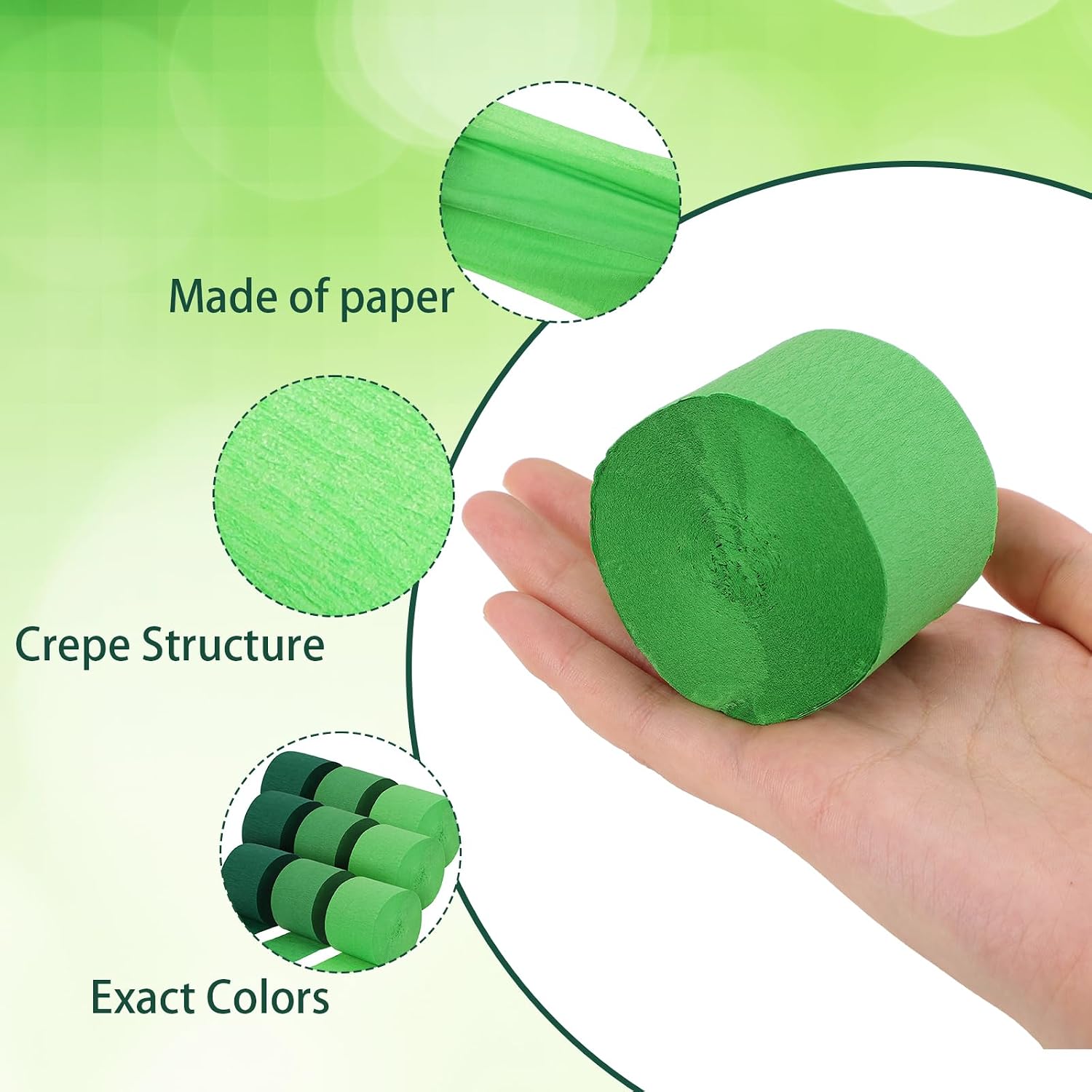 Green Crepe Paper Streamers 9 Rolls 738ft, Green Streamers Party Decorations for Wedding Decor Birthday Party Baby ShowerBride Shower DIY Gift Wrapping, 1.77 Inch x 82 Ft/Roll