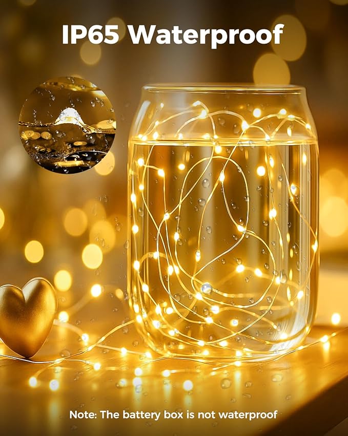 btfarm 50 Pack Fairy Lights Battery Operated, 7FT 20 LED Mini String Lights Waterproof Silver Wire for Mason Jars Centerpiece Table Crafts Bedroom Christmas Decoration, Warm White