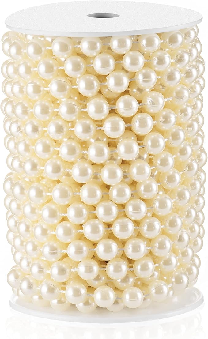 Craft String Pearls 10MM Round White Faux Pearl Garland, 33Feet Ivory Wedding Party Decoration, Christmas Tree Decorations
