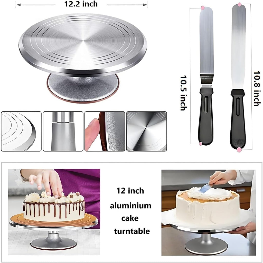 Cake Decorating Kit, 357 Pcs Baking Supplies | Aluminium Cake Turntable, Leveler, 50 Icing Tips, 8 Russian+Ball Tips, 2 Spatulas, 102 Pastry Bags, 109 Cupcake Liners & More