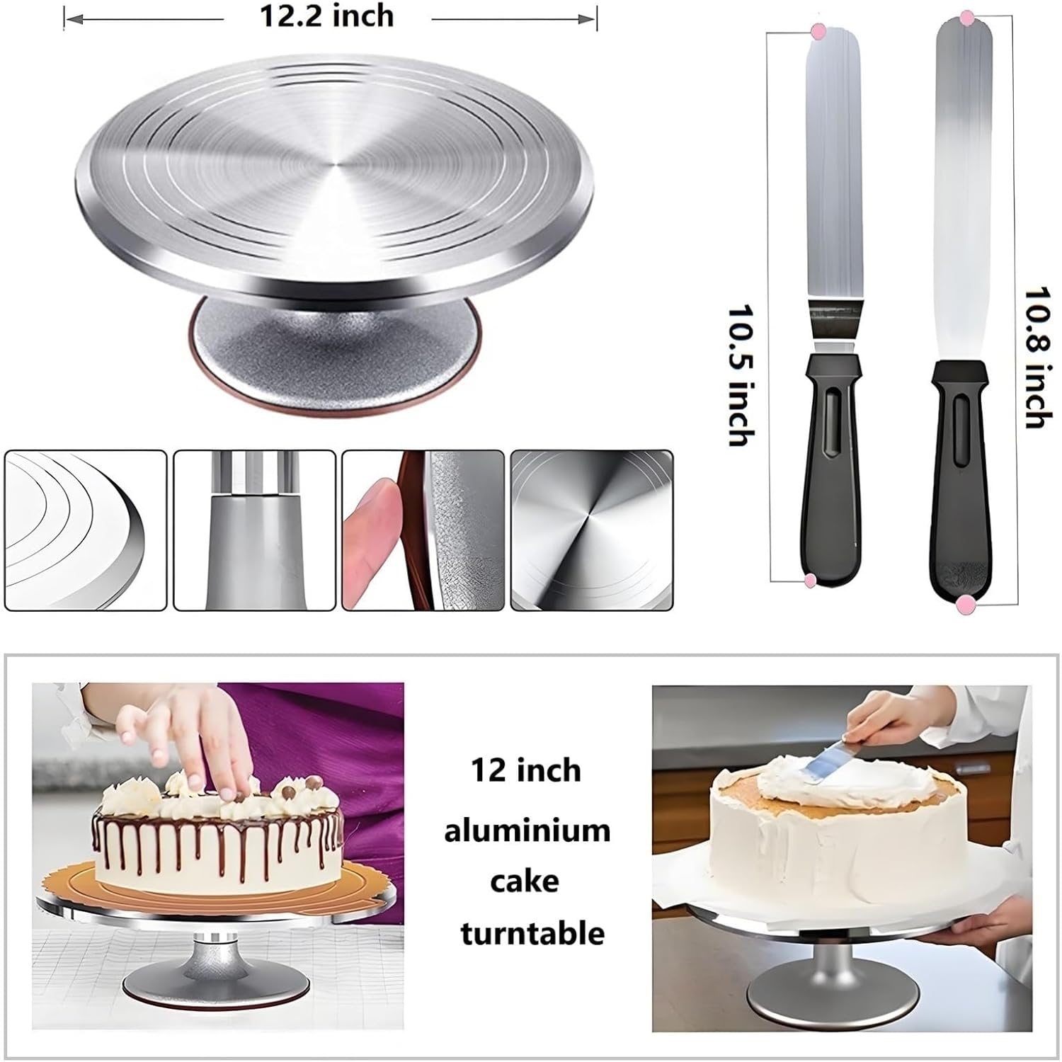 Cake Decorating Kit, 357 Pcs Baking Supplies | Aluminium Cake Turntable, Leveler, 50 Icing Tips, 8 Russian+Ball Tips, 2 Spatulas, 102 Pastry Bags, 109 Cupcake Liners & More