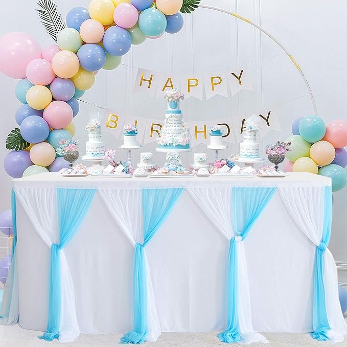 Suppromo Baby Blue Tulle Table Skirt for Rectangle Tables 9ft Tutu Tablecloth for Baby Shower Boy Birthday Party Cake Dessert Buffet Banquet Table Decorations