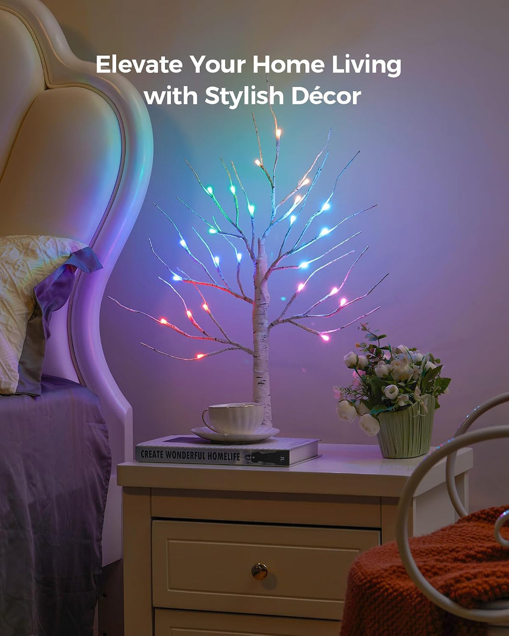 ariceleo 2ft lighted birch tree with rgb led showing dimensions