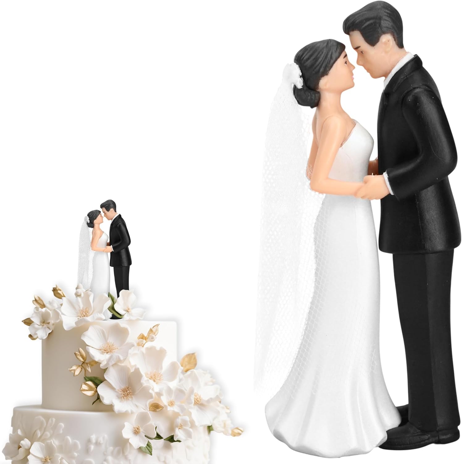 4.3” Traditional Bride and Groom Cake Toppers – Elegant Romantic Wedding Cake Vintage Couple Figurine, Pastel Novios Para Statue for Engagement, Anniversaries, Bridal Showers Parties, Party Decoration