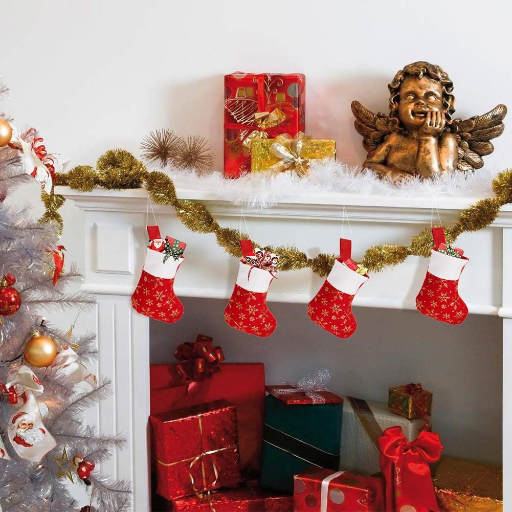 CCINEE 24PCS Christmas Stockings Decoration Snowflakes Stocking Red Fannel Faux Fur Xmas Stockings for Home Decor Fireplace