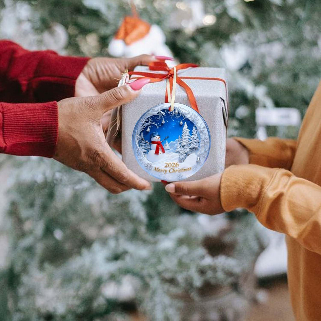 Christmas Ornaments 2026, Snowman Christmas Ornaments, Exchange for Women, Men, Collectible Dated Year Ornaments for Tree, Unique Suncatcher, Printed Stained Ceramic Effect Decor