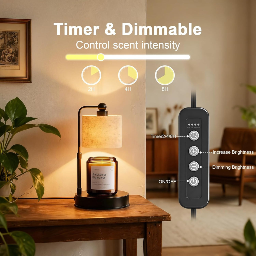 Candle Warmer Lamp with Timer, Modern Farmhouse Candle Warmer, Height Adjustable & Dimmable Electric Candle Warmer Lamp, Includes 2 Bulbs, Birthday Gift for Women, Mom, Housewarming - Flaxen