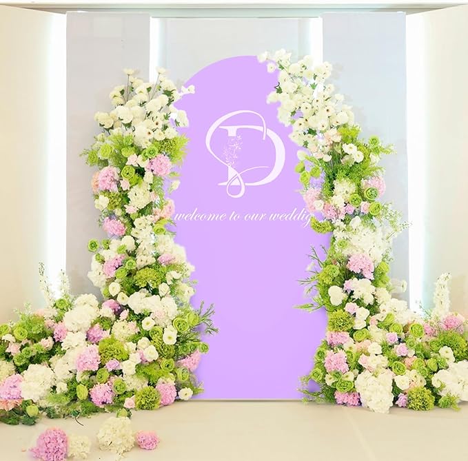 LEBENGURU Upgraded 6FT Wedding Arch Cover, Purple Spandex Fitted Arch Backdrop Cover, Round Top Chiara Stand Covers for Birthday Party Baby Shower Banquet Balloon Décor