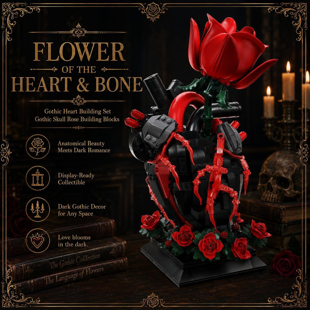 gothic heart rose building block set anatomical heart shown in use