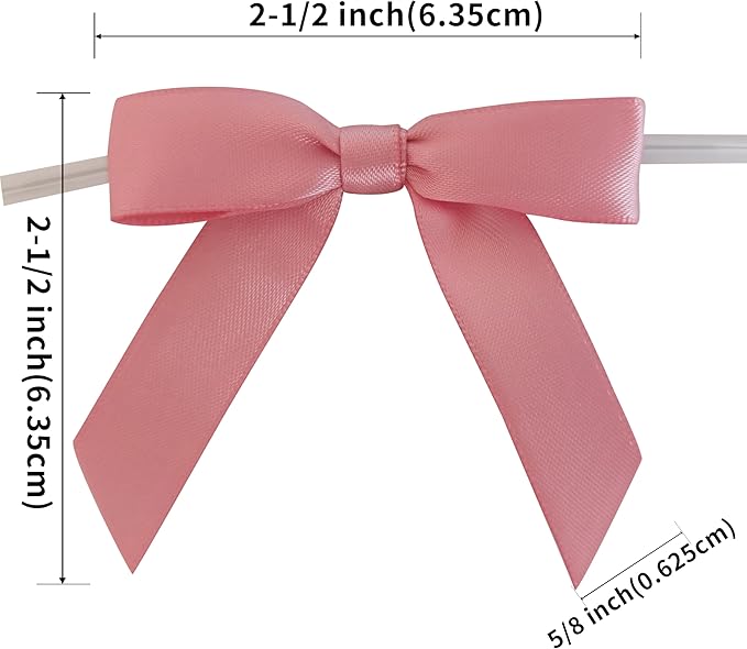 50pcs 2-1/2" Rose Gold Satin Ribbon Bows with Twist Ties Pink Satin Ribbon Bows for Candy Party Decoration Gift Packing Wrapping Accessories(2.5“,Rose Gold)