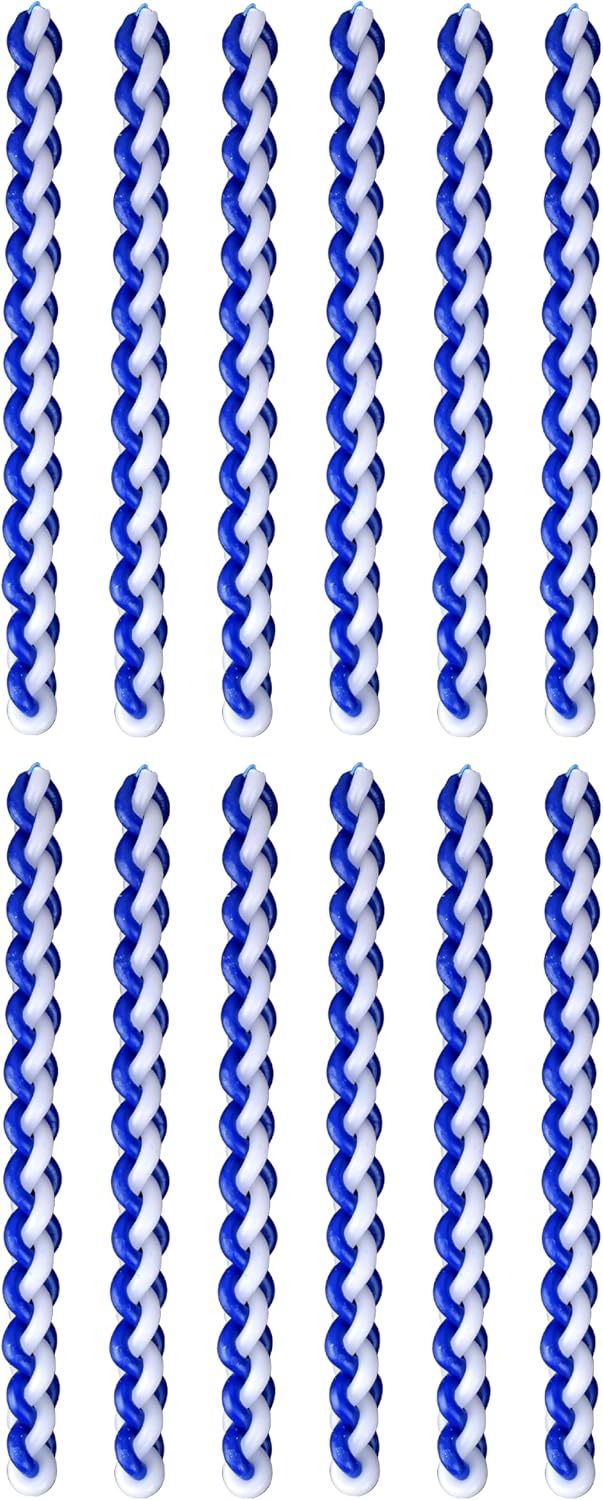 Ner Mitzvah 12-Pack Braided Havdalah Candle - Round Blue and White Paraffin Wax - Handcrafted Havdallah Candle - Shabbat Judaica Gift
